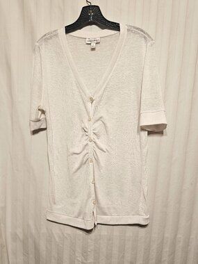 Short sleeved white cardigan sweater
